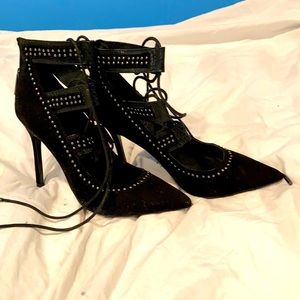 Topshop women’s black pointed lace up suede pumps